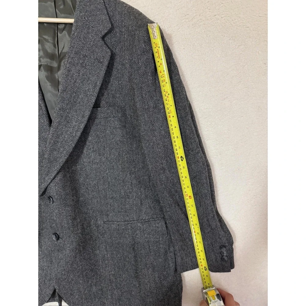 Towncraft Blazer Mens 46R Gray Herringbone Wool‎ Blend 2 Button Sport Coat Lined